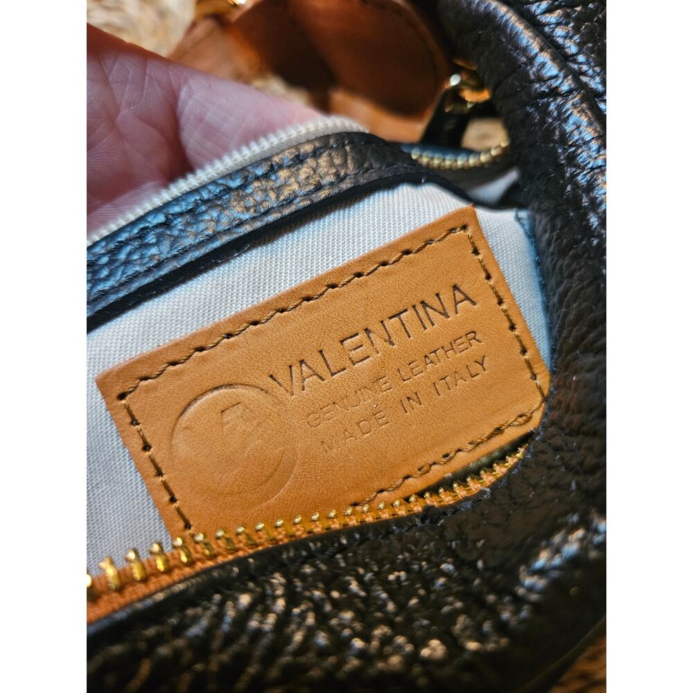 Valentina Black & Brown Pebbled Leather Shoulder Bag - Picture 10 of 11
